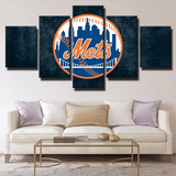 MLB Baseball Sports Team New York Mets Logo 5 Piece Canvas Wall Art Painting Wallpaper Poster Picture Print Photo Decor