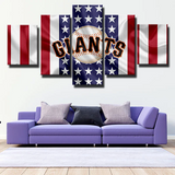 San Francisco Giants MLB Baseball Logo & American Flag 5 Piece Canvas Wall Art Painting Wallpaper Poster Picture Print Photo Decor