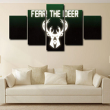 NBA Milwaukee Bucks Basketball Sports Team Logo 5 Piece Canvas Wall Art Painting Wallpaper Poster Picture Print Photo Decor