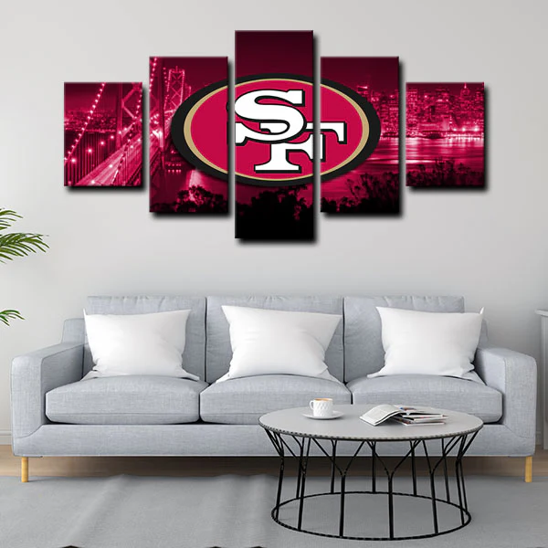 NFL Sports Team San Francisco 49ers Logo Red City 5 Piece Canvas Wall ...