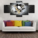 NHL Hockey Sports Pittsburgh Penguins Team Logo 5 Piece Canvas Wall Art Painting Wallpaper Poster Picture Print Photo Decor
