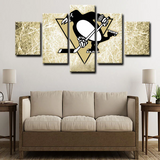 NHL Hockey Sports Team Pittsburgh Penguins Logo 5 Piece Canvas Wall Art Painting Wallpaper Poster Picture Print Photo Decor