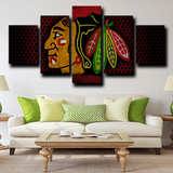 Chicago Blackhawks Logo NHL Hockey Sports Team 5 Piece Canvas Wall Art Painting Wallpaper Poster Picture Print Photo Decor