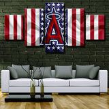 Los Angeles Angels MLB Baseball Team Logo USA Flag 5 Piece Canvas Wall Art Painting Wallpaper Poster Picture Print Photo Decor