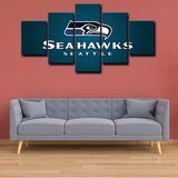 NFL Football Sports Team Seattle Seahawks Logo 5 Piece Canvas Wall Art Painting Wallpaper Poster Picture Print Photo Decor