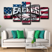 NFL Team Philadelphia Eagles Logo & American Flag 5 Piece Canvas Wall Art Painting Wallpaper Poster Picture Print Photo Decor