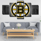 NHL Hockey Sports Boston Bruins Gray City Logo 5 Piece Canvas Wall Art Painting Wallpaper Poster Picture Print Photo Decor
