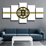 NHL Hockey Sports Team Boston Bruins White Logo 5 Piece Canvas Wall Art Painting Wallpaper Poster Picture Print Photo Decor