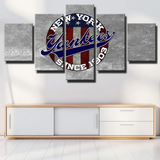 New York Yankees MLB Baseball Team Logo USA Flag 5 Piece Canvas Wall Art Painting Wallpaper Poster Picture Print Photo Decor
