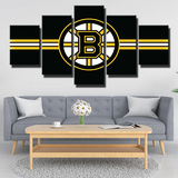 NHL Hockey Team Boston Bruins Stripes Logo 5 Piece Canvas Wall Art Painting Wallpaper Poster Picture Print Photo Decor