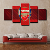 Arsenal FC Premier League Football Team Logo Red 5 Piece Canvas Wall Art Painting Wallpaper Poster Picture Print Photo Decor