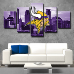 NFL Football Team Minnesota Vikings Logo Purple City 5 Piece Canvas Wall Art Painting Wallpaper Poster Picture Print Photo Decor