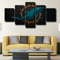 NFL Football Sports Team Miami Dolphins Black Logo 5 Piece Canvas Wall Art Painting Wallpaper Poster Picture Print Photo Decor