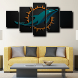 NFL Football Sports Team Miami Dolphins Black Logo 5 Piece Canvas Wall Art Painting Wallpaper Poster Picture Print Photo Decor