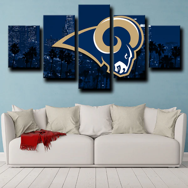 Los Angeles Rams Logo NFL Football Sports Night City 5 Piece Canvas Wa ...