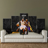 Kobe Bryant and LeBron James in Intense Basketball Action 5 Piece Canvas Wall Art Painting Wallpaper Poster Picture Print Photo Decor