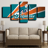 NFL American Football Team Miami Dolphins Logo 5 Piece Canvas Wall Art Painting Wallpaper Poster Picture Print Photo Decor