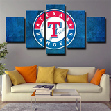 Texas Rangers MLB Baseball Team Blue Logo 5 Piece Canvas Wall Art Painting Wallpaper Poster Picture Print Photo Decor