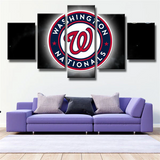 Washington Nationals MLB Baseball Team Black Logo 5 Piece Canvas Wall Art Painting Wallpaper Poster Picture Print Photo Decor