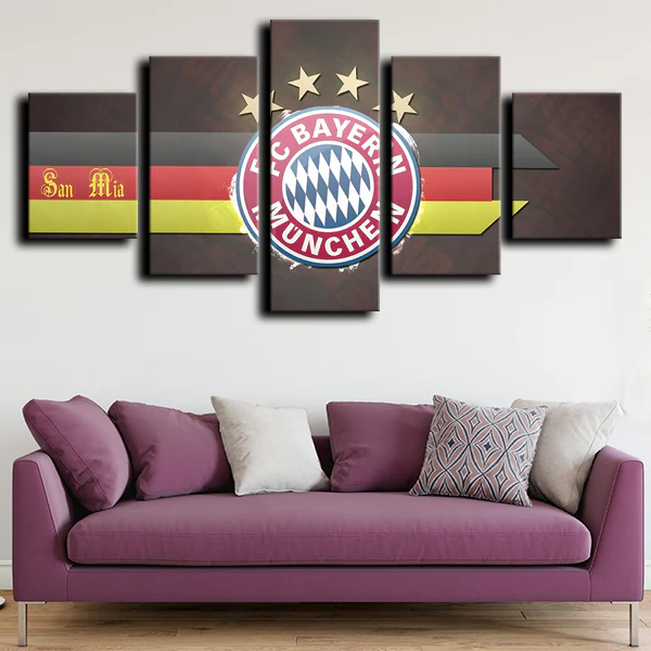 Bayern Munich Football Club Soccer Team Logo 5 Piece Canvas Wall Art Painting Wallpaper Poster Picture Print Photo Decor
