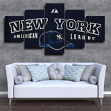 New York Yankees MLB Baseball Team Black Cap Logo 5 Piece Canvas Wall Art Painting Wallpaper Poster Picture Print Photo Decor
