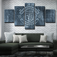 Manchester United Football Soccer Team Grey Logo 5 Piece Canvas Wall Art Painting Wallpaper Poster Picture Print Photo Decor