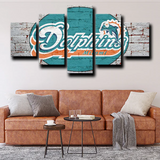 Miami Dolphins NFL Football Sports Team Logo 5 Piece Canvas Wall Art Painting Wallpaper Poster Picture Print Photo Decor
