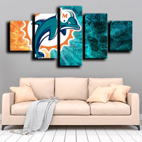 NFL Football Sports Team Miami Dolphins Logo 5 Piece Canvas Wall Art Painting Wallpaper Poster Picture Print Photo Decor