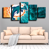 NFL Football Sports Team Miami Dolphins Logo 5 Piece Canvas Wall Art Painting Wallpaper Poster Picture Print Photo Decor