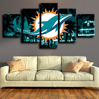 Miami Dolphins Logo Crest NFL American Football 5 Piece Canvas Wall Art Painting Wallpaper Poster Picture Print Photo Decor
