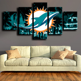 Miami Dolphins Logo Crest NFL American Football 5 Piece Canvas Wall Art Painting Wallpaper Poster Picture Print Photo Decor