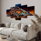 Denver Broncos NFL Football Team Logo & Cityscape 5 Piece Canvas Wall Art Painting Wallpaper Poster Picture Print Photo Decor
