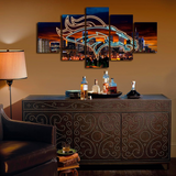 Denver Broncos NFL Football Team Logo & Cityscape 5 Piece Canvas Wall Art Painting Wallpaper Poster Picture Print Photo Decor