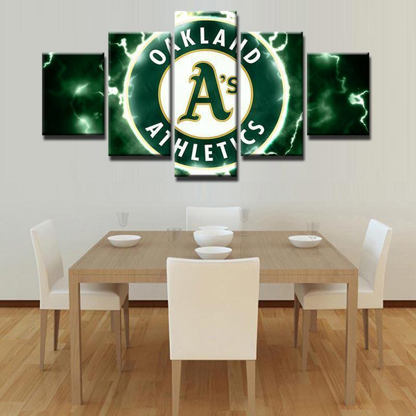 Oakland Athletics MLB Baseball Team Green Logo 5 Piece Canvas Wall Art Painting Wallpaper Poster Picture Print Photo Decor
