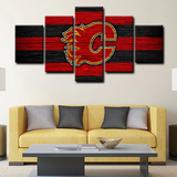 NHL Hockey Sports Calgary Flames Red & Black Logo 5 Piece Canvas Wall Art Painting Wallpaper Poster Picture Print Photo Decor