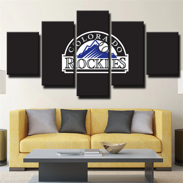 Colorado Rockies Baseball Sports Team Black Logo 5 Piece Canvas Wall Art Painting Wallpaper Poster Picture Print Photo Decor
