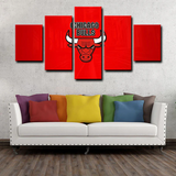 Chicago Bulls Red Logo NBA Basketball Team 5 Piece Canvas Wall Art Painting Wallpaper Poster Picture Print Photo Decor
