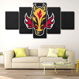 NHL Hockey Sports Team Calgary Flames Logo Badge 5 Piece Canvas Wall Art Painting Wallpaper Poster Picture Print Photo Decor