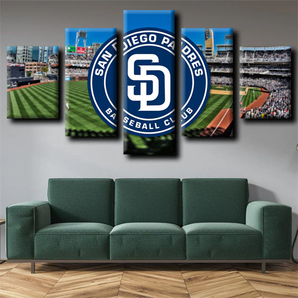 MLB San Diego Padres Baseball Team Logo & Stadium 5 Piece Canvas Wall Art Painting Wallpaper Poster Picture Print Photo Decor