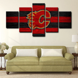 NHL Hockey Sports Calgary Flames Red & Black Logo 5 Piece Canvas Wall Art Painting Wallpaper Poster Picture Print Photo Decor