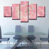 NHL Hockey Sports Team Calgary Flames Logo 5 Piece Canvas Wall Art Painting Wallpaper Poster Picture Print Photo Decor