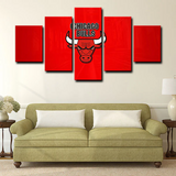 Chicago Bulls Red Logo NBA Basketball Team 5 Piece Canvas Wall Art Painting Wallpaper Poster Picture Print Photo Decor