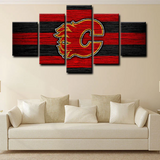 NHL Hockey Sports Calgary Flames Red & Black Logo 5 Piece Canvas Wall Art Painting Wallpaper Poster Picture Print Photo Decor