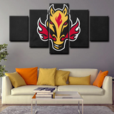 NHL Hockey Sports Team Calgary Flames Logo Badge 5 Piece Canvas Wall Art Painting Wallpaper Poster Picture Print Photo Decor