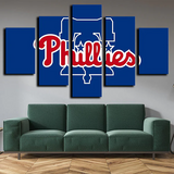 MLB Baseball Sports Team Philadelphia Phillies Blue Logo 5 Piece Canvas Wall Art Painting Wallpaper Poster Picture Print Photo Decor