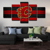 NHL Hockey Sports Calgary Flames Red & Black Logo 5 Piece Canvas Wall Art Painting Wallpaper Poster Picture Print Photo Decor