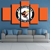 Baltimore Orioles MLB Baseball Team Orange Logo 5 Piece Canvas Wall Art Painting Wallpaper Poster Picture Print Photo Decor