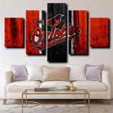 Baltimore Orioles MLB Baseball Team Red And Black Logo 5 Piece Canvas Wall Art Painting Wallpaper Poster Picture Print Photo Decor