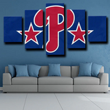 MLB Philadelphia Phillies Baseball Team Logo Blue & Red 5 Piece Canvas Wall Art Painting Wallpaper Poster Picture Print Photo Decor