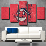 Cleveland Indians Baseball Sports Team Red Logo 5 Piece Canvas Wall Art Painting Wallpaper Poster Picture Print Photo Decor